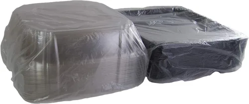 Miniatura 3 de Sabert Bandeja cuadrada UltraStack negra de 16 pulgadas con tapa transparente de cúpula de 3 pulgadas, plástico duradero, desechable, 25