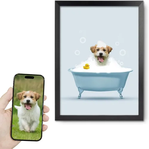 Miniatura 37 de Fotos personalizadas de mascotas en lienzo para pared Arte de baño personalizado Lindo perro gato en bañera Impresiones, divertidos animales Foto