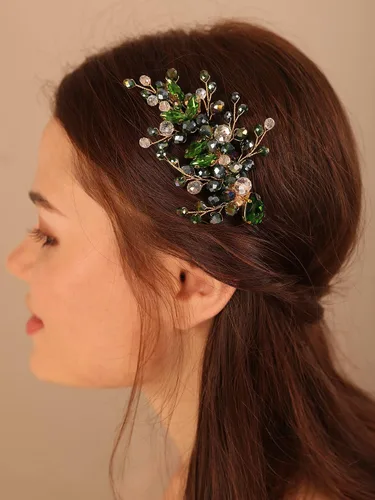 Kercisbeauty Pieza de pelo de cristal negro para mujeres y niñas, pinzas para el pelo de novia, estilo bohemio, lindo accesorio para el cabello con