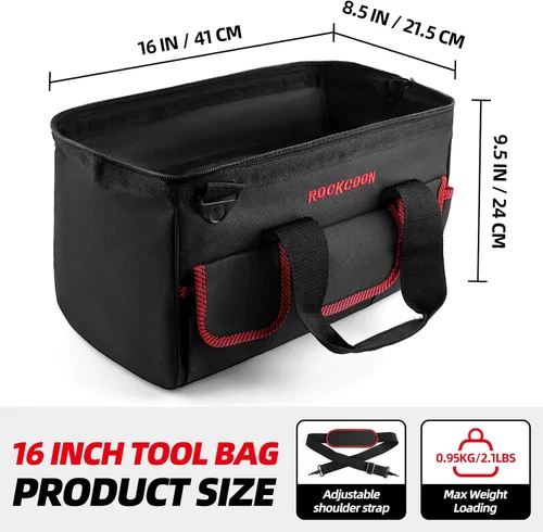Miniatura 2 de Bolsa de herramientas de 16 pulgadas, organizador de herramientas multibolsillo con correa para el hombro, bolsa resistente con para almacenamiento