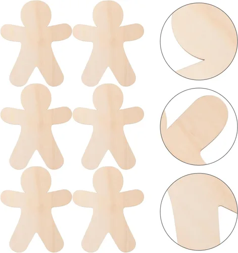 Miniatura 8 de 10 piezas de madera de hombre de jengibre recortes de madera sin terminar manualidades de madera adorno de pintura de Navidad DIY recortes de madera