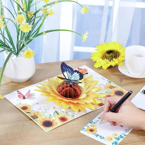 Miniatura 5 de SISTIMON Tarjeta emergente de girasol y mariposa del día de la madre, tarjeta de cumpleaños emergente 3D de 6x 8, regalo ideal para el día