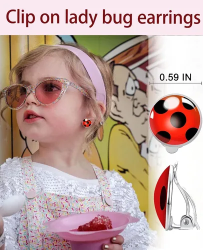Miniatura 2 de Red Ladybird Earring Studs Black Spots Silver Bug Earrings for Halloween Christmas Birthday Cosplay