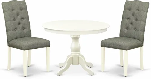 Miniatura 15 de East West Furniture HBEL3-ABK-35 - Juego de mesa y sillas de cocina de 3 piezas que contiene una mesa de comedor redonda con pedestal y 2 sillas