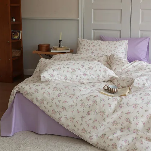 Miniatura 62 de VM VOUGEMARKET - Juego de funda de edredón floral amarilla de 3 piezas para niñas, de algodón, funda de edredón de flores rosas con cierre de F#