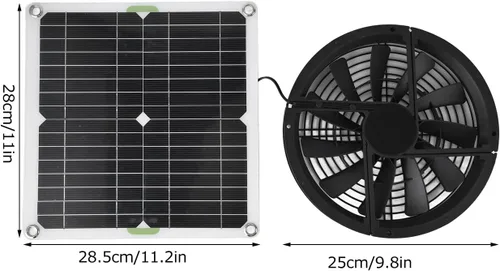 Miniatura 5 de Kit de ventilador de ventilación de panel solar de 10 pulgadas, ventilador de escape portátil con malla protectora, mini ventilador de 12 V 100 W