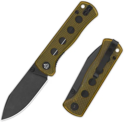 Miniatura 8 de QSP Canary Folder - Cuchillo plegable de bolsillo, hoja de 7.21 cm Sandvik 14C28N con acabado negro lavado a la piedra, mango G10 negro, bloqueo