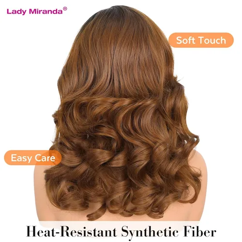 Miniatura 6 de Peluca de ondas sueltas Lady Miranda, color natural rizado sintético, resistente al calor, pelucas completas para mujer (1B30#)