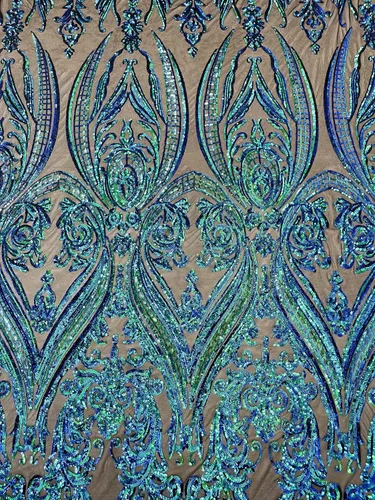 Miniatura 21 de Telón de fondo King INC Empire Damask Design con lentejuelas bordadas en una tela de malla elástica de 4 vías (amarillo brillante)