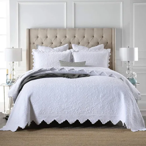 Miniatura 9 de Juego de colcha tamaño matrimonial/queen king, ropa de cama de lujo suave y ligera de 3 piezas para todas las estaciones, colcha reversible 100%