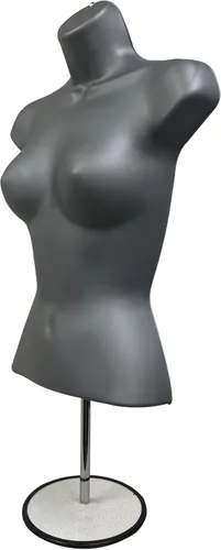 Miniatura 6 de Torso de maniquí masculino y femenino con soporte de metal, cuerpo hueco en la espalda, forma de vestido apilable para exhibición de camisetas, Gris