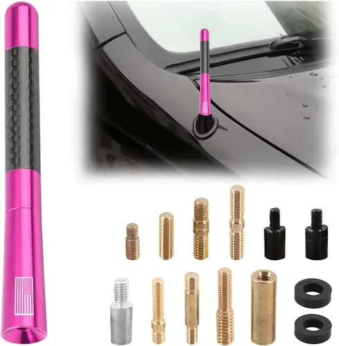 Miniatura 9 de BESULEN Antena Corta de Coche, Antena de Radio de Auto de 3.1 Pulgadas de Fibra de Carbono con Bandera Americana de Aluminio para Recepción AM/FM