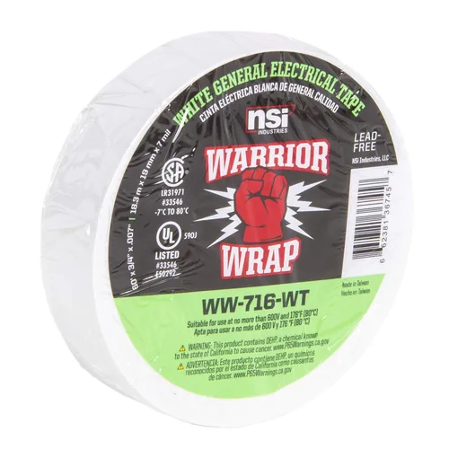 Miniatura 8 de NSI WW-716-WT WarriorWrap General Cinta eléctrica de vinilo de 7 mil, 3/4" de ancho, 60' de largo, blanco