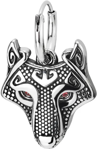Miniatura 2 de Amuleto vikingo nórdico Fenrir Wolf - Aretes de aro circulares de acero inoxidable con bisagras para hombre, 2 unidades, Acero inoxidable, Circonia