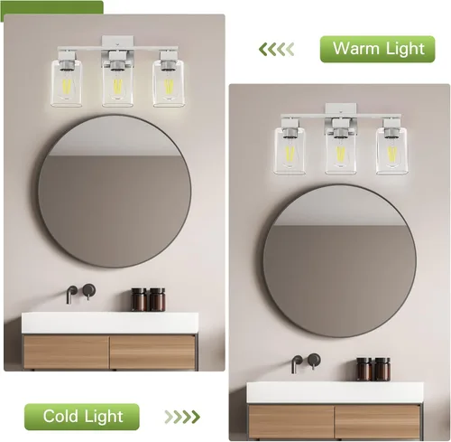 Miniatura 4 de Lámpara de tocador de baño de níquel cepillado, diseño cuadrado de 3 luces, certificación UL y luces cuadradas para baño sobre el espejo
