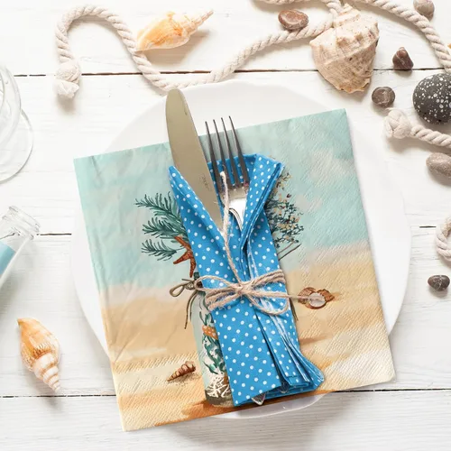 Miniatura 4 de AnyDesign Paquete de 80 servilletas de papel de playa desechables con estrellas de mar en orilla del mar, tarros de coral masón de postre