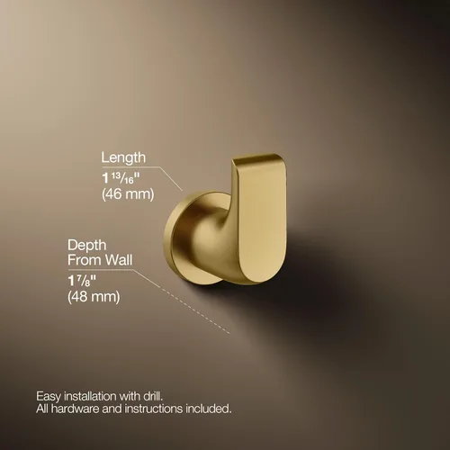 Miniatura 3 de Kohler 97499-2MB Avid - Gancho para bata, latón moderno cepillado vibrante Latón cepillado vibrante.