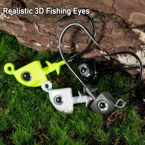 Miniatura 2 de Dr.Fish Paquete de 10 cabezas de plantilla de tungsteno Swimbait, cabezas de pesca de agua salada para señuelo de lubina, ojos 3D, ganchos de acero