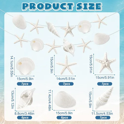 Miniatura 3 de Pajean 40 Pcs Beach Seashell Garland Banner with Pearl Print Starfish Cutouts, Coastal Nautical Hanging Decor for Bridal Shower Wedding Reception