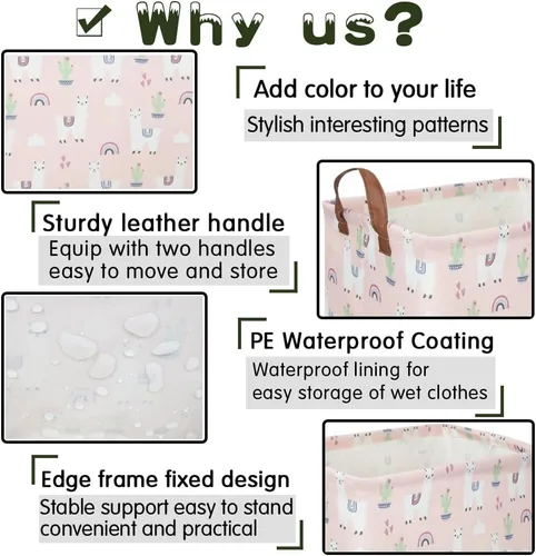 Miniatura 6 de FXOLCSHE - Canasta rectangular rosa de alpaca, canasta de lavandería impermeable plegable para guardería, canasta de juguetes para habitación