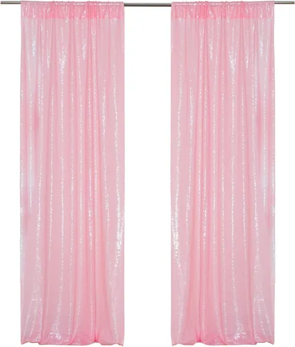 Miniatura 20 de PartyDelight Cortinas de fondo de lentejuelas color azul bebé, 2 paneles de 2 x 8 pies, alta densidad de 0.118 in, fondo de lentejuelas brillantes