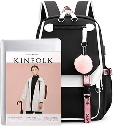 Miniatura 2 de dageraad Mochilas para niñas adolescentes con puerto USB, bonita mochila negra que puede contener cuadernos de 15.6 pulgadas, tabletas. La mochila