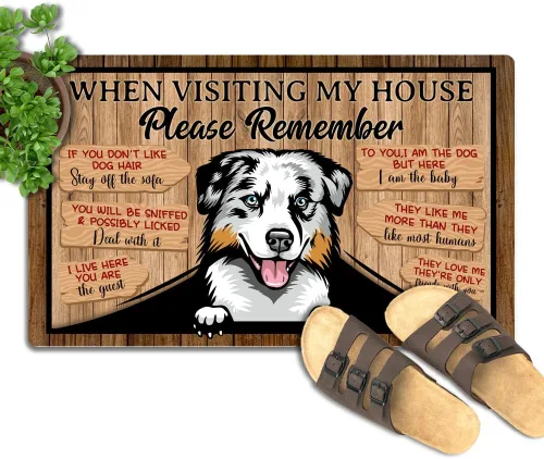 Miniatura 7 de Tapete para puerta de 30 x 18 pulgadas, nombre del perro cuando visitas la casa de mi perro, tapete personalizado de bajo perfil para interiores