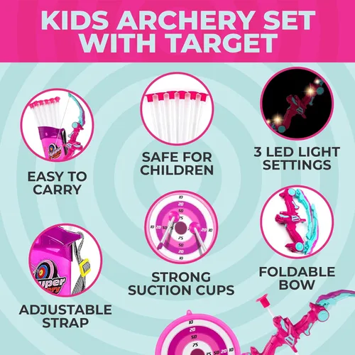 Miniatura 3 de Toysery Juego de tiro con arco para niños con luces flash LED, arco de juguete y flechas para niños de 6 a 8 años, incluye arco de tiro con arco, 6