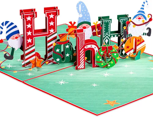 Paper Love Tarjeta de Navidad desplegable 3D, Ho Ho Ho, regalo para Navidad o vacaciones, cubierta de 5 x 7 pulgadas, incluye sobre y etiqueta de