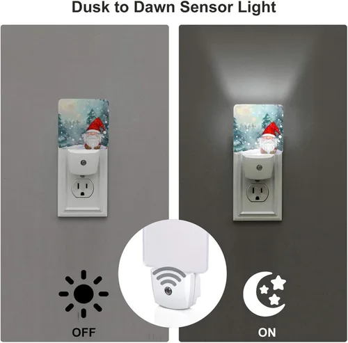 Miniatura 3 de Paquete de 2 luces LED de Navidad con gnomo de nieve, luces nocturnas de emergencia con sensor automático, juego de 2 para dormitorio, baño