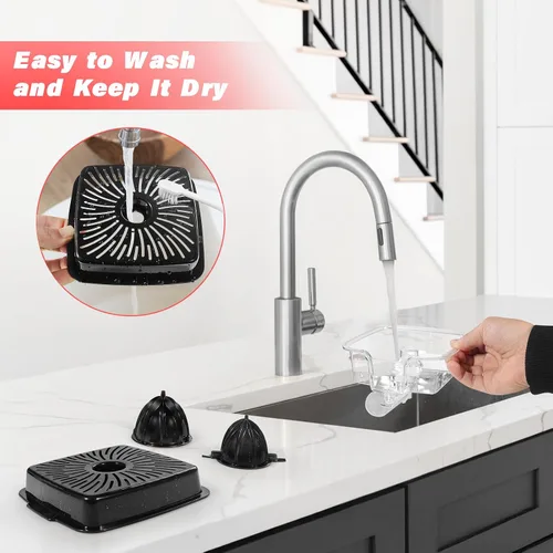 Miniatura 6 de Exprimidor eléctrico de cítricos de acero inoxidable – Exprimidor de naranja de 40 W con boquilla antigoteo ajustable, 2 conos para limón, lima