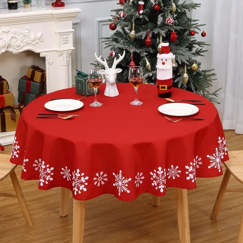 CAROMIO Mantel redondo de Navidad de 60 pulgadas, mantel redondo de Navidad con copos de nieve, mantel decorativo de Navidad para interiores, para