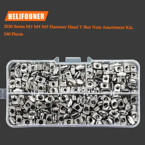 Miniatura 5 de HELIFOUNER 240 piezas de tuercas T de la serie 2020, kit surtido de tuercas de ranura M3 M4 M5 T
