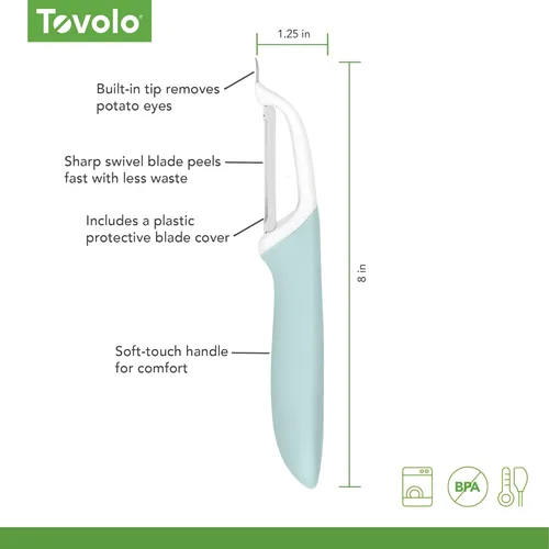 Miniatura 5 de Tovolo Pelador de verduras con hoja giratoria de acero inoxidable ultra afilado, mango antideslizante, multifuncional, apto para lavavajillas