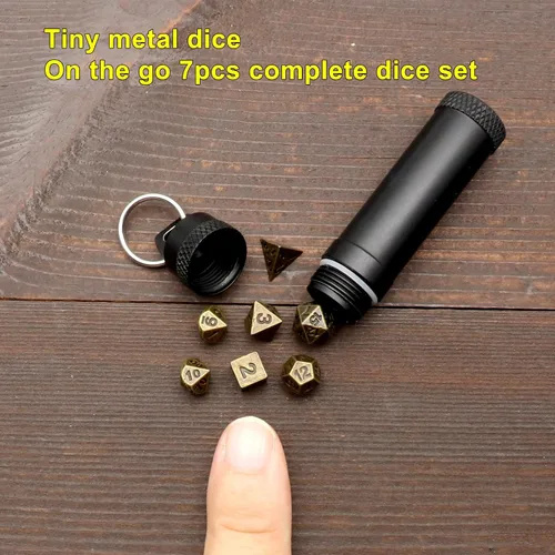 Miniatura 3 de Juego de Dados Haxtec Mini: Pequeño Juego de Dados Metálicos DND con Estuche para Dados Portátil Juego de Dados Metálicos Antiguos de Bronce
