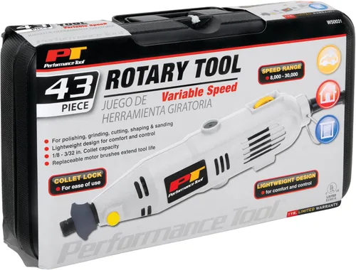 Miniatura 5 de Performance Tool W50031 Kit de herramientas rotativas multifuncionales avanzadas de 43 piezas con velocidad variable y bloqueo de pinza