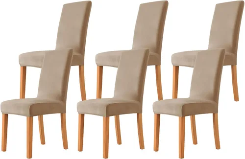 Miniatura 14 de Velvet Chair Covers Beige Gray, Stretch Dining Room Chair Covers 2 Pack, Super Fit Dining Chairs Slipcovers Spandex Washable Kitchen Parson Chair