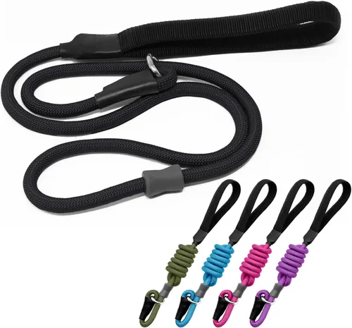 Miniatura 20 de Correa de Entrenamiento para Perros de Cuerda Deslizante Fuerte (4 pies) – Correa de Nylon Trenzado Resistente y Duradera con Tope de Goma y Mango
