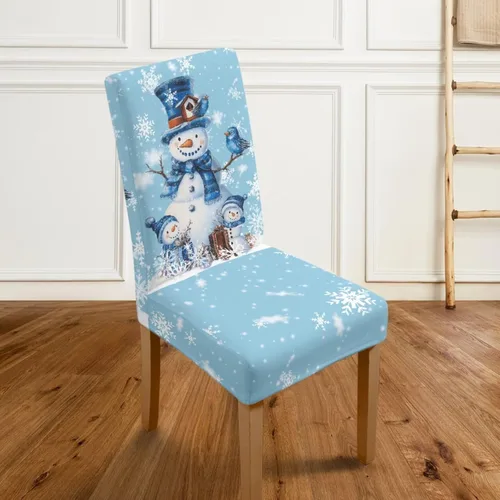 Miniatura 5 de Rnyleeg Fundas de silla de Navidad para sala de estar, diseño de muñeco de nieve azul, estampado de pájaros, fundas para sillas de comedor, 1