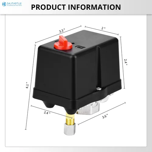 Miniatura 2 de Válvula de control universal del interruptor de presión del compresor de aire (90-120 PSI, 110V-240V) con regulador de 0-180 PSI y válvula de alivio