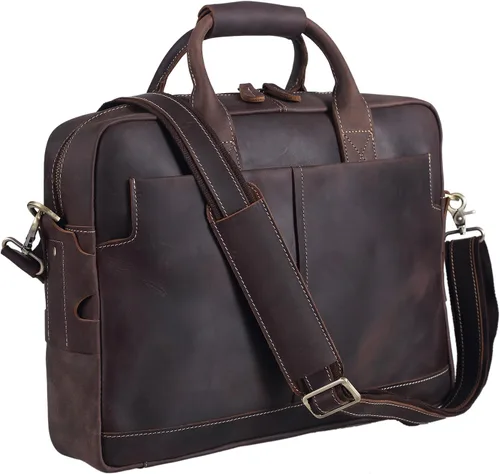 Polare - Maletín de cuero para hombre, bolsa de mensajero de viaje de negocios de 15.6 pulgadas, cremallera metálica YKK