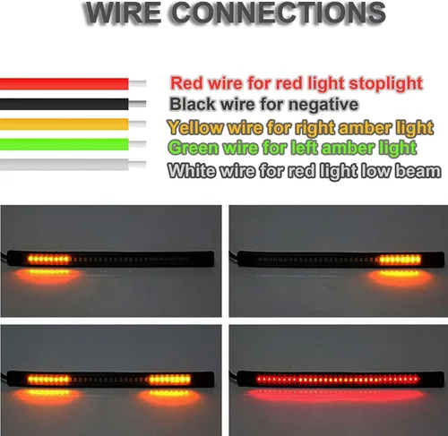 Miniatura 3 de Luz trasera universal para motocicleta, luz de freno trasero de motocicleta de parada y señal de giro, tira flexible de 48 LED de 8 pulgadas