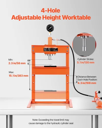 Miniatura 3 de VEVOR Prensa hidráulica de tienda, prensa de 10 T con estructura en H, placa para prensa y base en forma de H, prensa hidráulica ajustable y estable