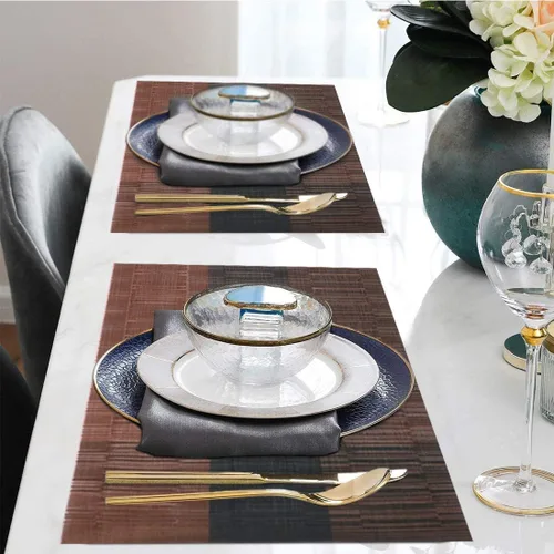Miniatura 7 de Manteles individuales con camino de mesa resistentes al calor, tapetes antideslizantes, manteles de cocina de vinilo tejido cruzado para mesa de Café