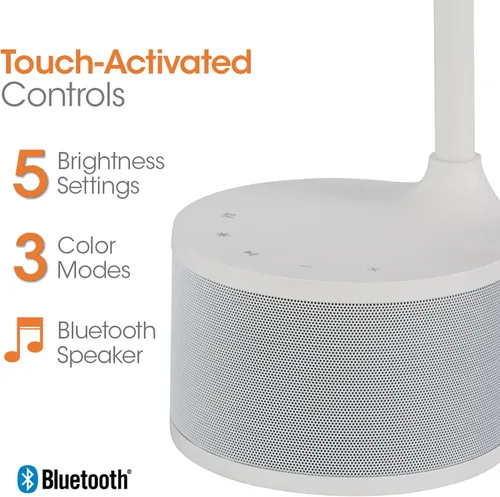 Miniatura 8 de OttLite Lámpara de escritorio LED con doble cabezal y altavoz Bluetooth, regulable con control táctil y modos de color, puerto de carga USB, LED