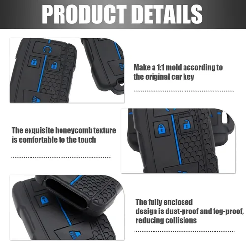Miniatura 3 de 2 Pcs Silicone 4-Button Smart Key Fob Cover Compatible with 2014-2019 Chevrolet Colorado Silverado Suburban Tahoe and GMC Canyon Sierra Yukon, Car