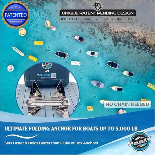 Miniatura 3 de WAVESRX TriAnchor - Stainless Steel Folding PWC & Boat Anchor Sets Instantly for Effortless Boat & Jet Ski Anchoring Compact Patent-Pending