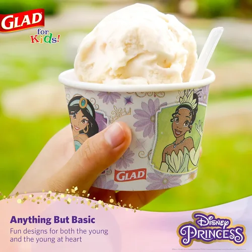 Miniatura 4 de Glad para Niños Cuencos de Papel Desechables de Princesa Disney, Tapas No Incluidas, Marcos Florales - Resistentes, Aptos para Microondas, Vasos