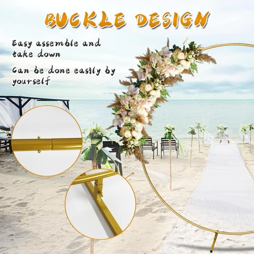 Miniatura 3 de Soporte redondo para telón de fondo, arco circular, kit de arco de globos de metal dorado de 6.5 pies para decoración de fiestas, arco de boda