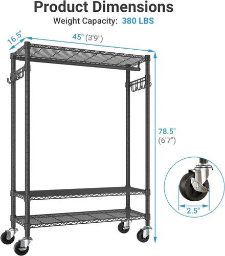 Miniatura 6 de VIPEK R3C Plus Perchero para Ropa - Perchero Rodante para Ropa con Ruedas con Seguro, Armario Portátil de Servicio Pesado con Estantes Ajustables